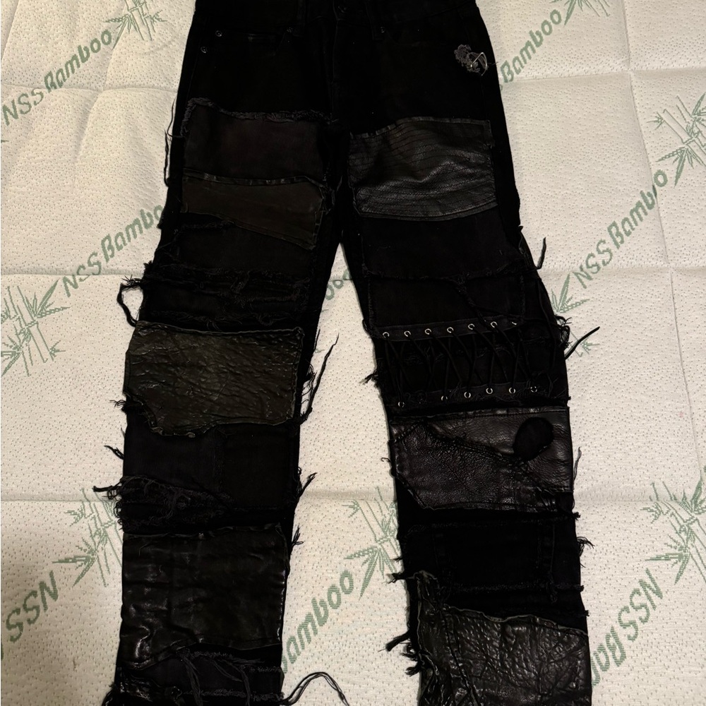 Custom Made Forgotten Saints Men's Black Patchwork Jeans / Stage Pants